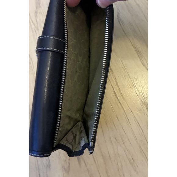 Vintage Y2K Coach Black Leather Tri-Fold Wallet Silver Buckle Monogram Logo - Picture 10 of 11